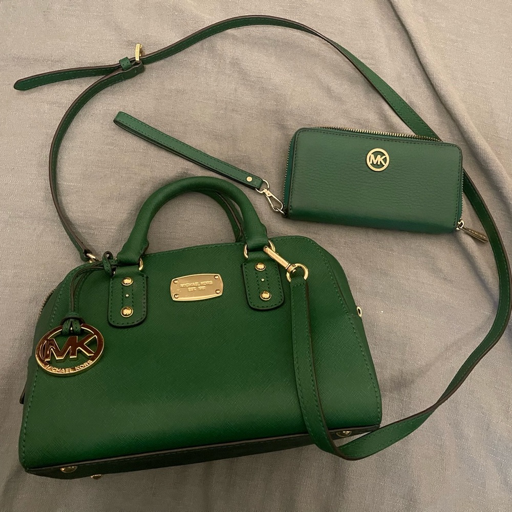 Green Michael Kors purse.